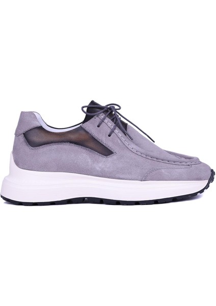 - Gri Hakiki Süet Deri Bağcıklı Erkek Günlük Ayakkabı 115-K525