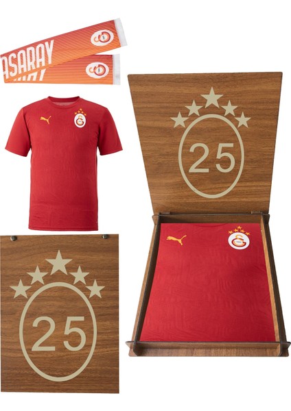 Orijinal Kırmızı Puma A Takım Antrenman 5 Yıldız T-Shirt Atkı ve Hediyelik Ahşap Kutulu