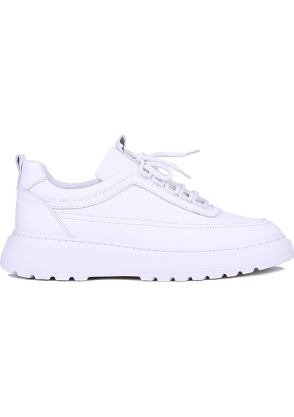 - Beyaz Hakiki Deri Bağcıklı Erkek Sneaker 115-K588