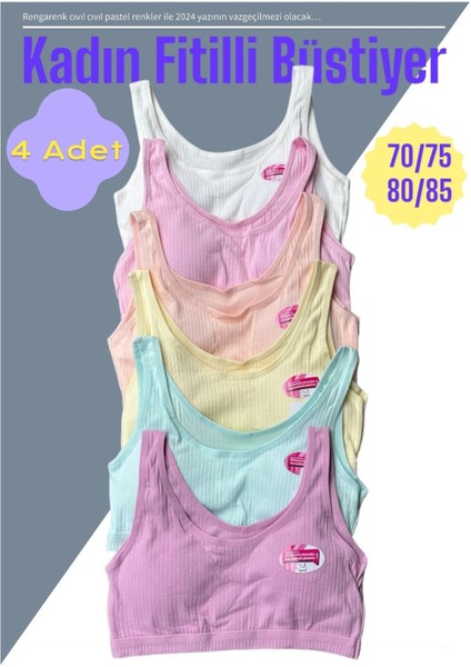 4'lü Kadın Kalın Askı Fitilli Pedli Büstiyer Alıştırma Sütyen Yarım Atlet Dondeza