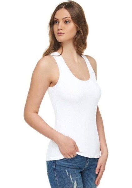 Kadın Beyaz 3'lü Paket Likralı Modal Ip Askılı Atlet Body