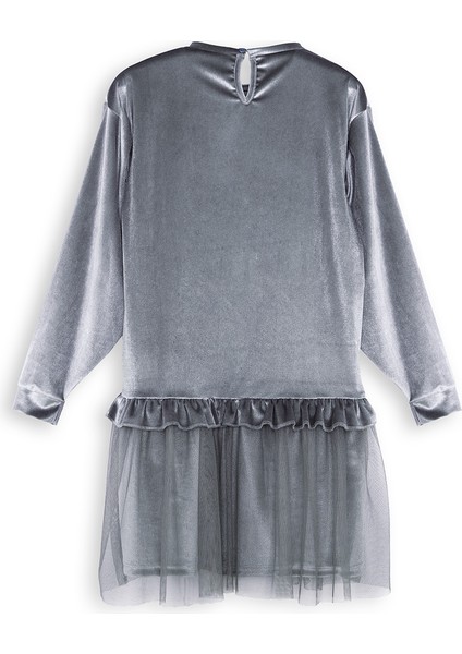 Leopar Cepli Kız Çocuk Gri Kadife Elbise fırsatları