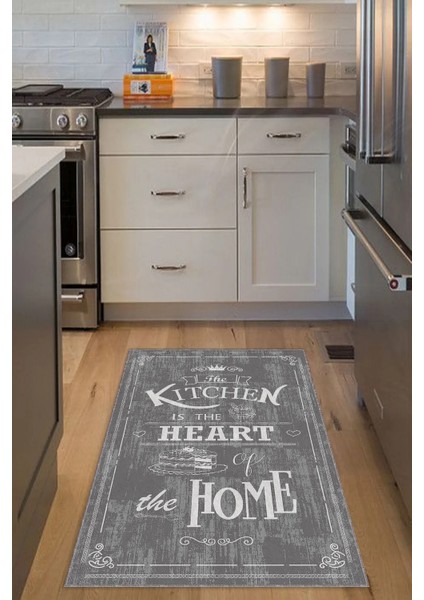 Dijital Baskılı Kaymaz Taban Yıkanabilir Kitchen-Home Yazılı Çerçeveli Gri Mutfak Halısı-DC-5017 fiyatları