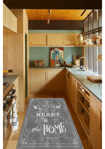 Dijital Baskılı Kaymaz Taban Yıkanabilir Kitchen-Home Yazılı Çerçeveli Gri Mutfak Halısı-DC-5017 fırsatları