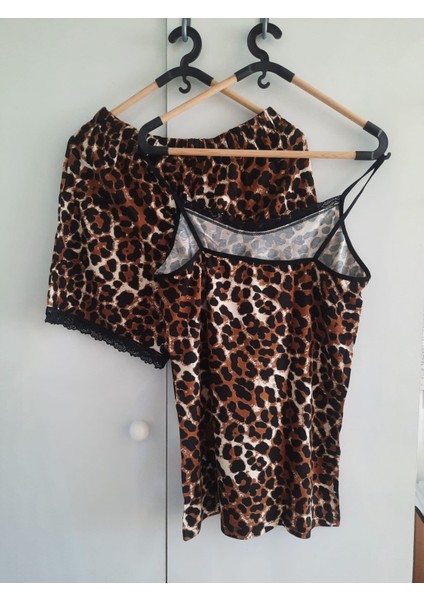 Bayan Viskon Leopar Desen Dantelli Şort Takım fiyatları