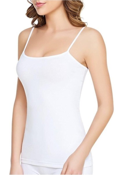 Kadın Beyaz 6`lı Ribanalı Ip Askılı Atlet 3xl-6