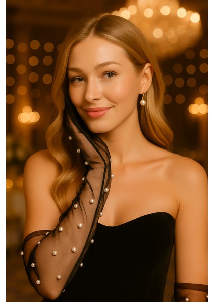 Şık Incili Gelin Düğün Eldiveni Özel Geceler Için Beyaz Uzun Tül Eldiven fiyatları