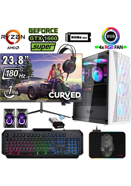 XSR1201 Ryzen 5 5500 32GB Ram 1tb M.2 Nvme SSD 6gb GTX1660 Super 23.8" 180Hz Curved Masaüstü Oyuncu Bilgisayarı