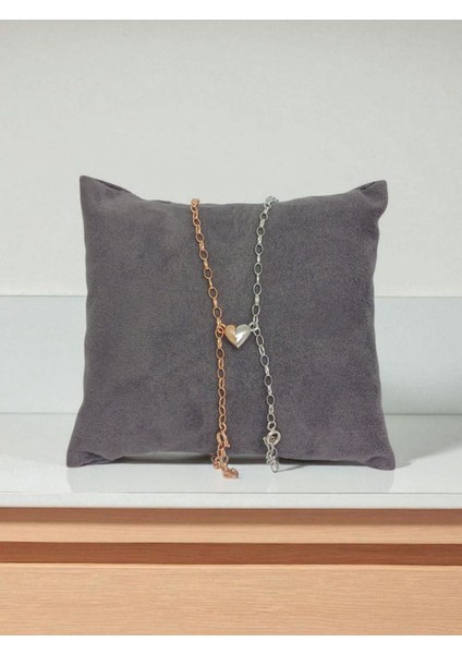 Gümüş Mıknatıslı Yarım Kalp Çift Bileklik – 925 Ayar, Rose Gold ve Gümüş Renk, Ayarlanabilir