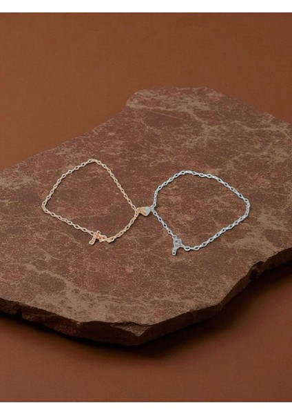Gümüş Mıknatıslı Yarım Kalp Çift Bileklik – 925 Ayar, Rose Gold ve Gümüş Renk, Ayarlanabilir modelleri