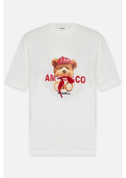 Ekru Bisiklet Yaka Baskılı Kısa Kollu T-Shirt