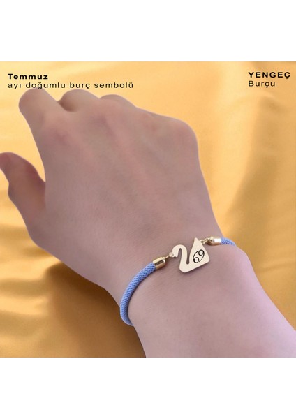 14 Ayar Altın Plakalı Temmuz Ayı Doğumları Için Kuğu Kuşu Figürlü Mavi Örgülü Hediye BILEKLIK-603AY