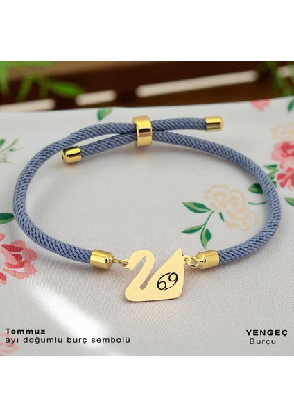 14 Ayar Altın Plakalı Temmuz Ayı Doğumları Için Kuğu Kuşu Figürlü Mavi Örgülü Hediye BILEKLIK-603AY fiyatları