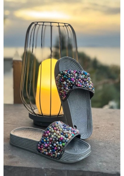 Kadın Renkli Boncuklu Gümüş Yazlık Terlik indirimleri