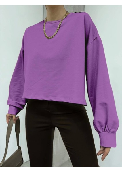2 Iplik Oversize Crop Sweat -Leylak modelleri
