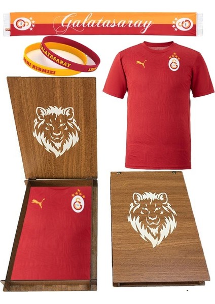 Orijinal Kırmızı Puma A Takım Antrenman 5 Yıldız T-Shirt Atkı ve Bileklik Hediyelik Ahşap Kutulu