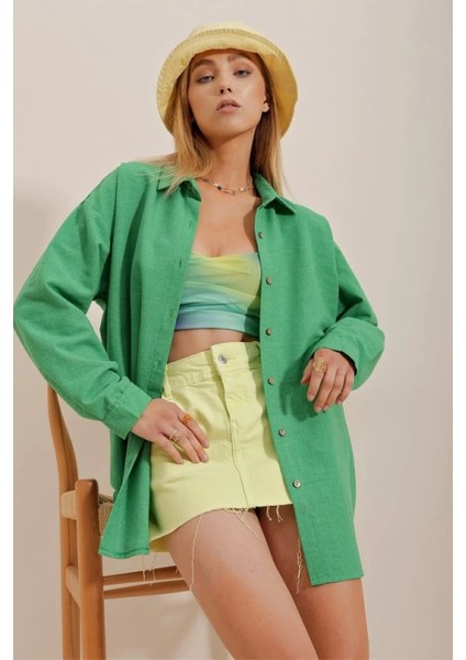 Rahat ve Şık Kadın Keten Oversize Gömlek