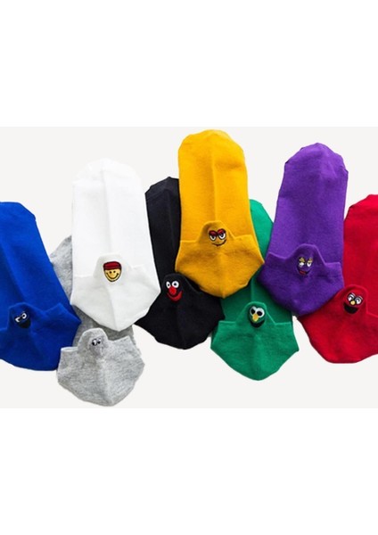 Unisex Renkli 6'lı Emoji Desenli Patik Çorap Set fiyatları