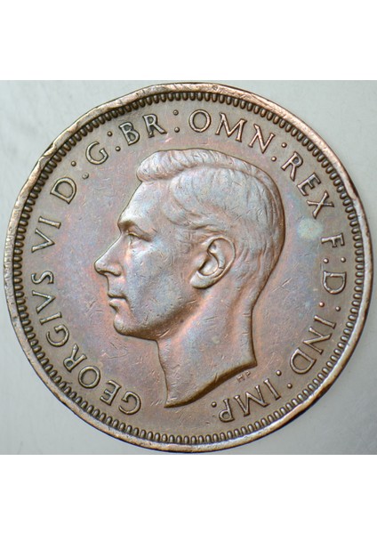 Birleşik Krallık Yarım Penny 1940 Kral 6. George II. Dünya Savaşı Dönem Yelkenli Gemi. İngiltere modelleri
