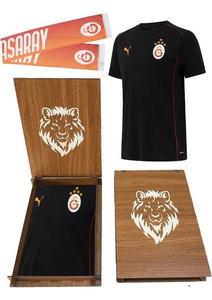 Lisanslı Siyah Puma A Takım T-Shirt Atkı ve Hediyelik Ahşap Kutulu