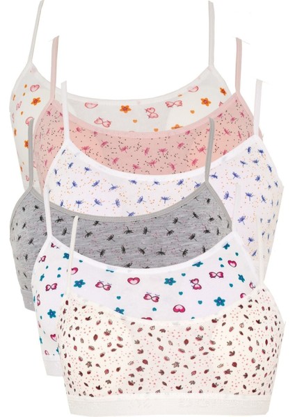 Kadın Renkli Desenli Pedli Ip Askı Yarım Atlet Büstiyer 6'lı