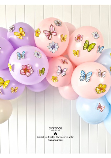 50 Adet Pastel Renk Kelebek Çiçek Süsleyici Parti Süsü Doğum Günü Süsü Parti Süsleyici