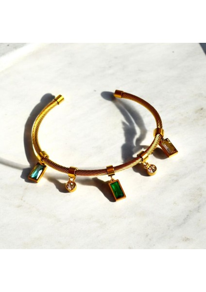 Renkli Taşlı Sallantılı Şık Kadın Çelik Kelepçe