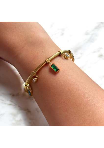 Renkli Taşlı Sallantılı Şık Kadın Çelik Kelepçe fiyatları