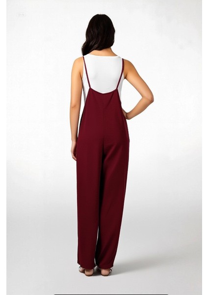 Kadın Bordo Ayarlanabilir Askılı Cepli Bol Paça Bahçıvan Tulum HZL22S-BD170191 indirimleri