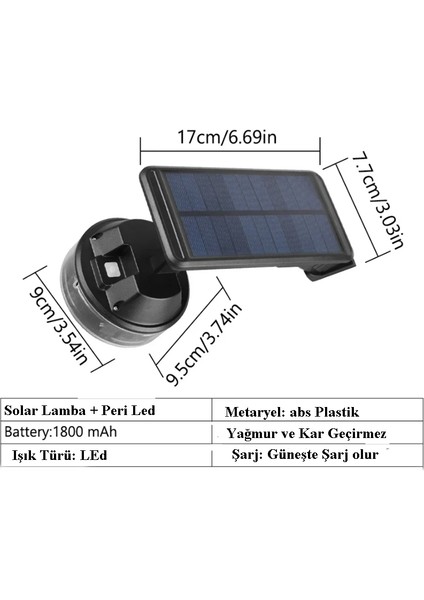 2in1 Güneş Enerjili 38 Ledli Solar Sokak Lambası + Solar 8 Metre Rgb Peri LED Hareket Sensörlü