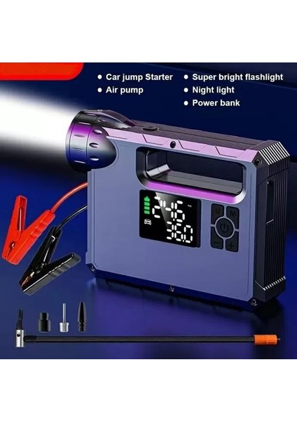 Oto Jumper Akü Şarj Çok Fonksiyonlu Jump Starter Hava Kompresörü – 18000MAH Dijital Powerbank LED Fener + Lastik Şişirme fiyatları
