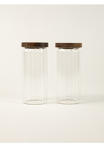 Elva 2'li Akasya Kapaklı Cam Kavanoz (1000 Ml)