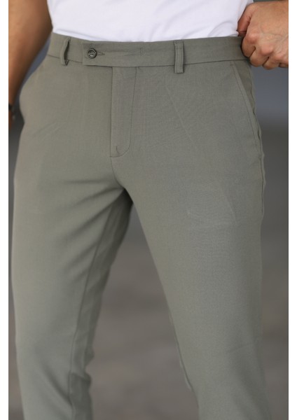 Erkek Zeytin Yeşili Renk Italyan Kesim Slimfit Kumaş Pantolon indirimleri