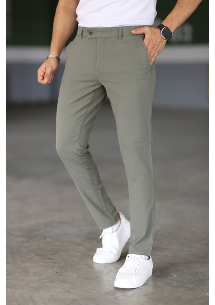 Erkek Zeytin Yeşili Renk Italyan Kesim Slimfit Kumaş Pantolon
