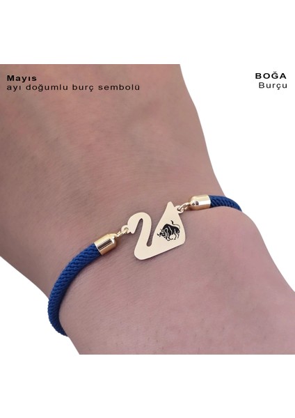 14 Ayar Altın Plakalı Boğa Burçlarına Özel Mavi Örgülü Kuğu Kuşu Motifli Hediye BILEKLIK-604BURÇ fırsatları