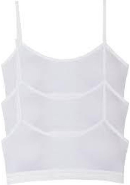 Kız Çocuk Beyaz Renk Pedli Ip Askılı Yarım Atlet 3'lü