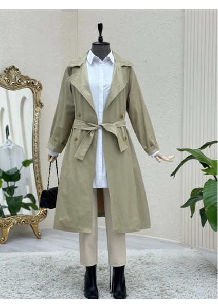 Bolero Detaylı Kemerli Araboy Trençkot -Taş