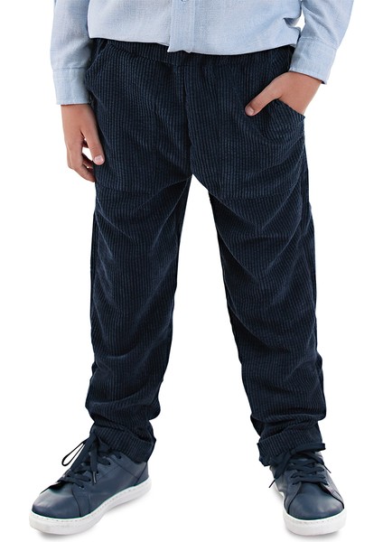 Fitilli Kadife Lacivert Erkek Çocuk Pantolon