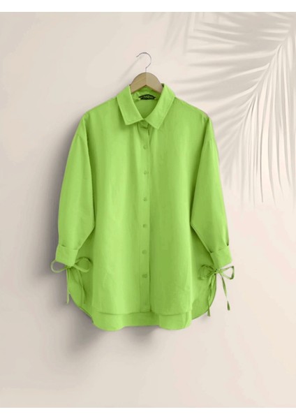 Yanları Bağcıklı Arkası Uzun Gömlek -F.yeşili modelleri