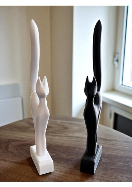 Siyah Beyaz Ikili Minimal Kedi Heykel Seti – Dekoratif Masa ve Raf Süsü indirimleri