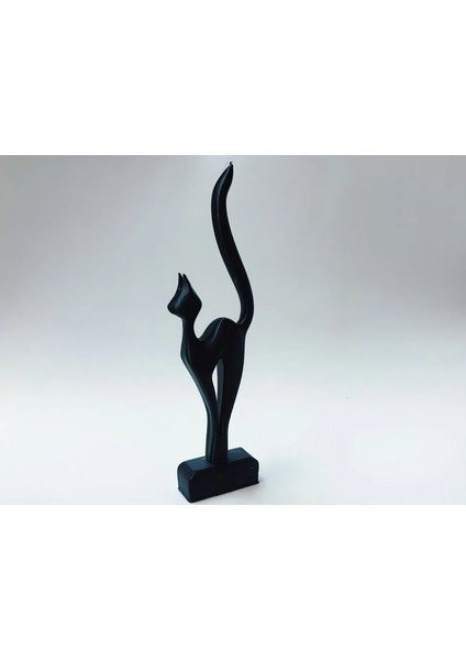 Siyah Beyaz Ikili Minimal Kedi Heykel Seti – Dekoratif Masa ve Raf Süsü