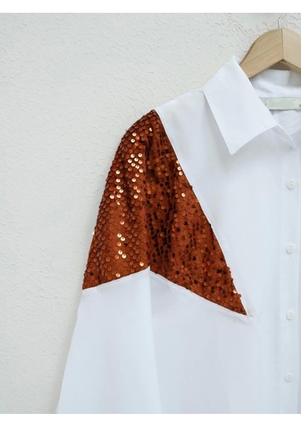 Pul Payet Detaylı Salaş Gömlek -Kiremit