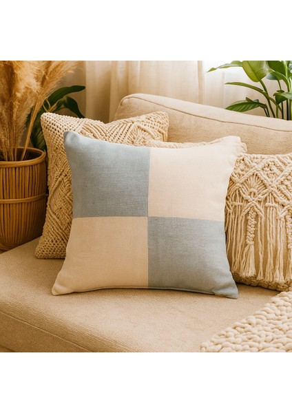 Yeşil Krem Dört Kare Model Duck Kumaş Dekoratif Kırlent Kılıfı 40X40 43X43 45X45 50X50 - Boho Tarzı, Fermuarlı, Sadece Kılıf fiyatları