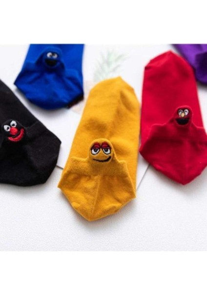 Kadın Pamuklu Emoji Işlemeli Patik Çorap 6 Lı modelleri