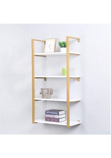 Tasnia Gold Metal Ahşap Duvar Rafı 60CM 4 Katlı