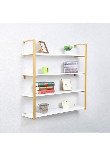 Tasnia Gold Metal Ahşap Duvar Rafı 120CM 4 Katlı