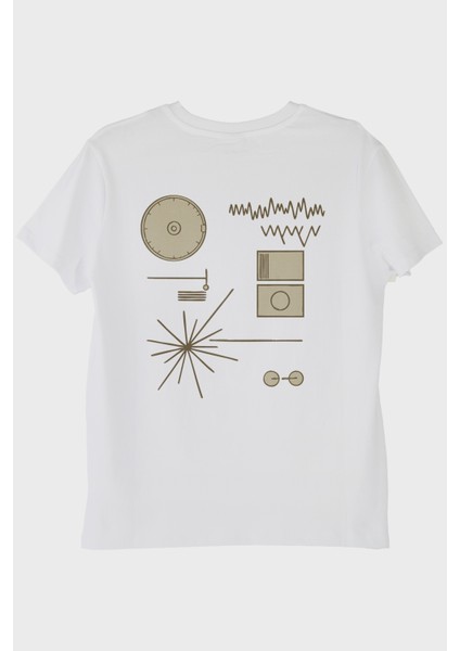Golden Record Uzay Temalı Minimalist Bilim Beyaz Tişört