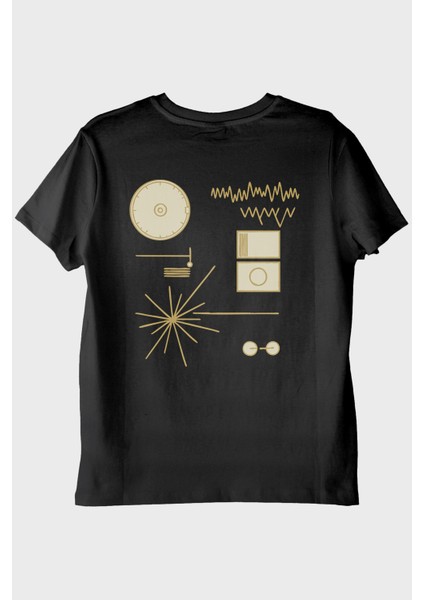 Golden Record Uzay Temalı Minimalist Bilim Siyah Tişört