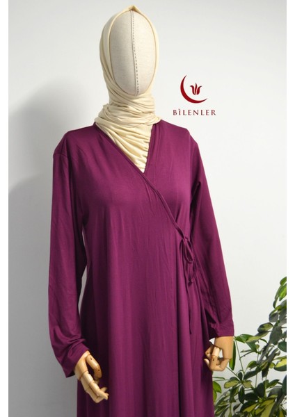 Kadın Yandan Bağlamalı Pamuklu Penye Namaz Elbisesi – 38-48 Beden modelleri