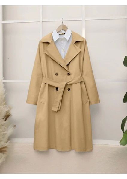Bolero Detaylı Kemerli Araboy Trençkot -Vizon modelleri
